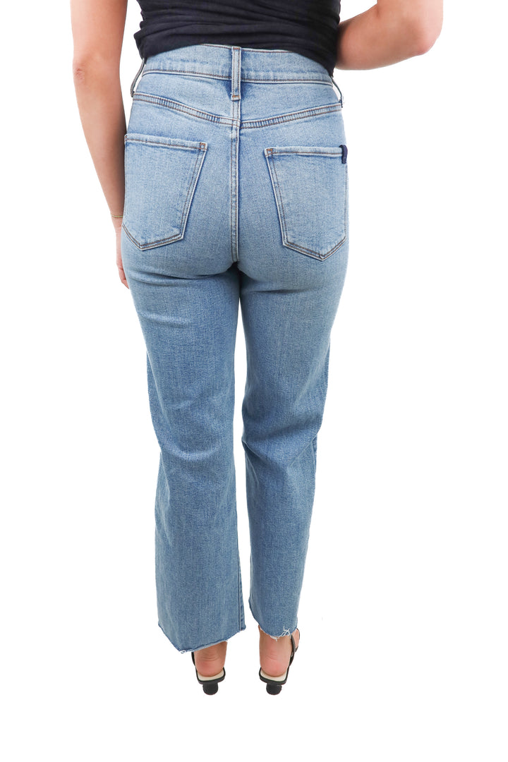 Joe's lightwash high rise wideleg jeans (23; retail $198)