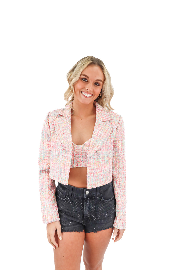 AUCTION assignment pink woven blazer/top set (xs)* - fits size 2 best- ends 11/11 at 8pm CT