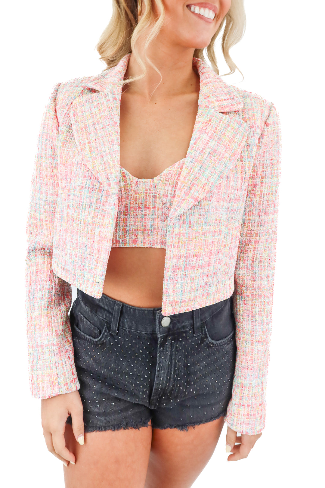 AUCTION assignment pink woven blazer/top set (xs)* - fits size 2 best- ends 11/11 at 8pm CT