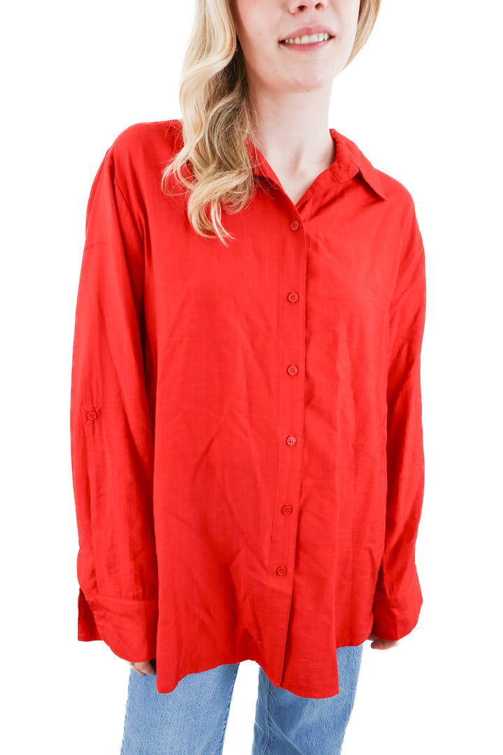 vici red button up top (l; retail $80)