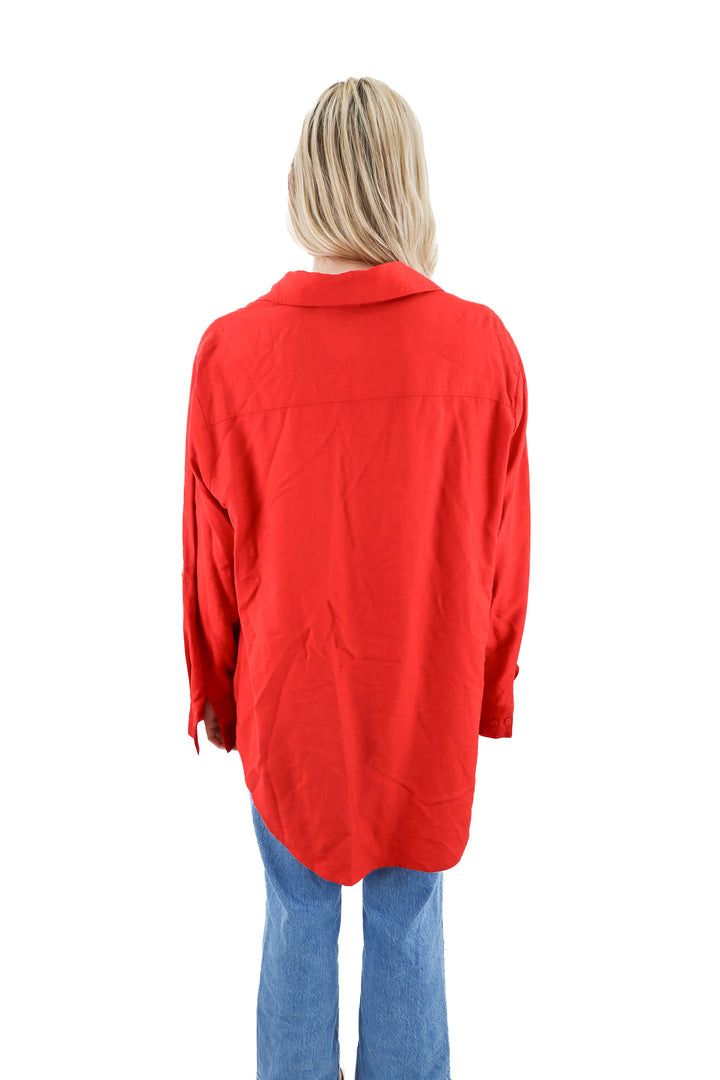 vici red button up top (l; retail $80)