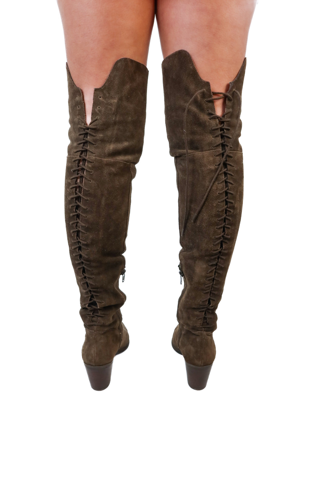 Aldo Brown Faux Suede Over The Knee Lace Back Boots (7; retail $157)