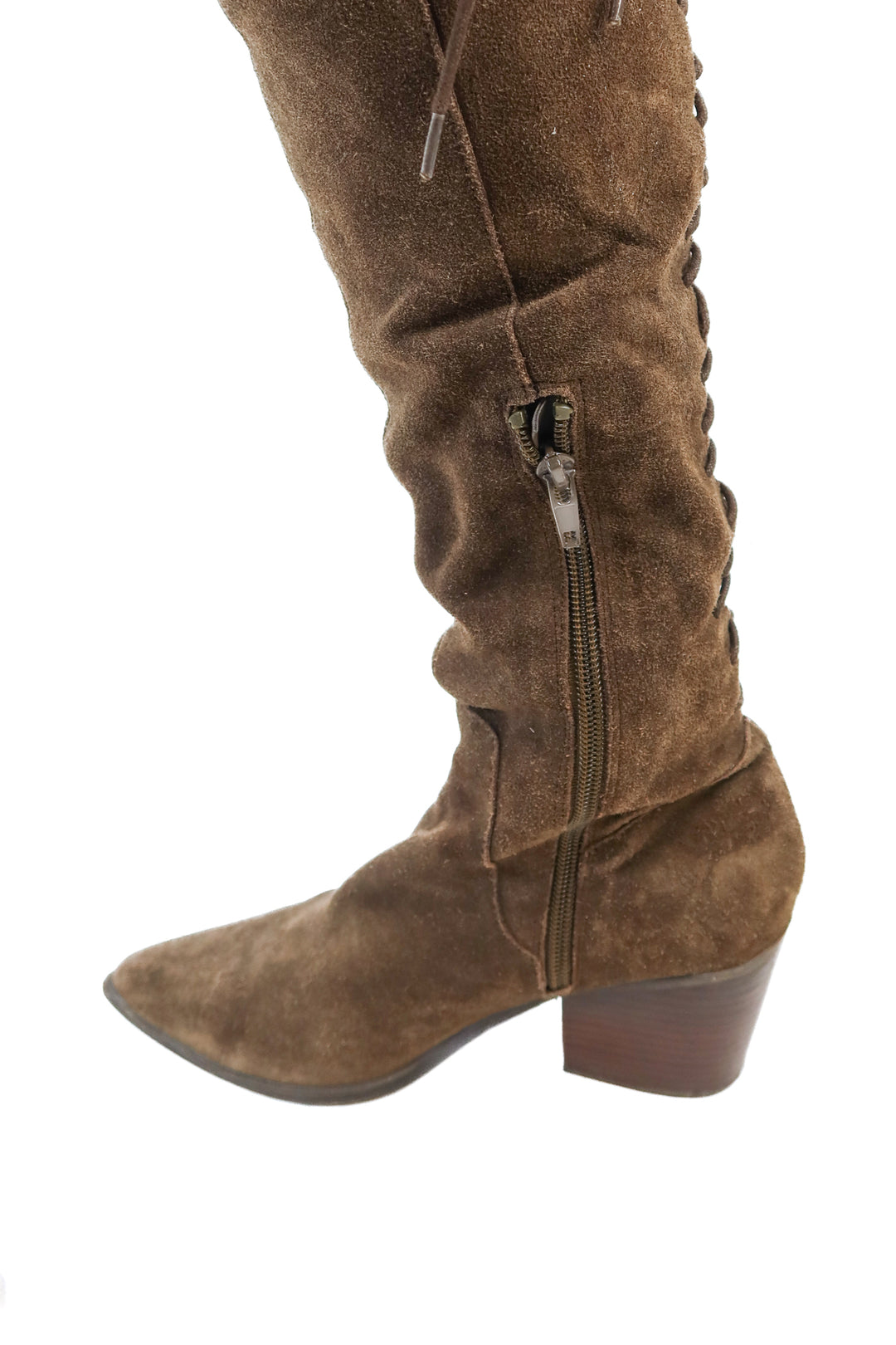 Aldo Brown Faux Suede Over The Knee Lace Back Boots (7; retail $157)