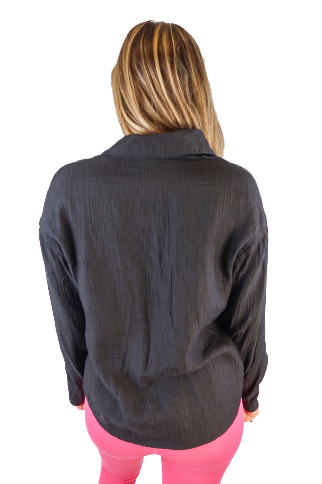Kittenish black textured button down (XS)