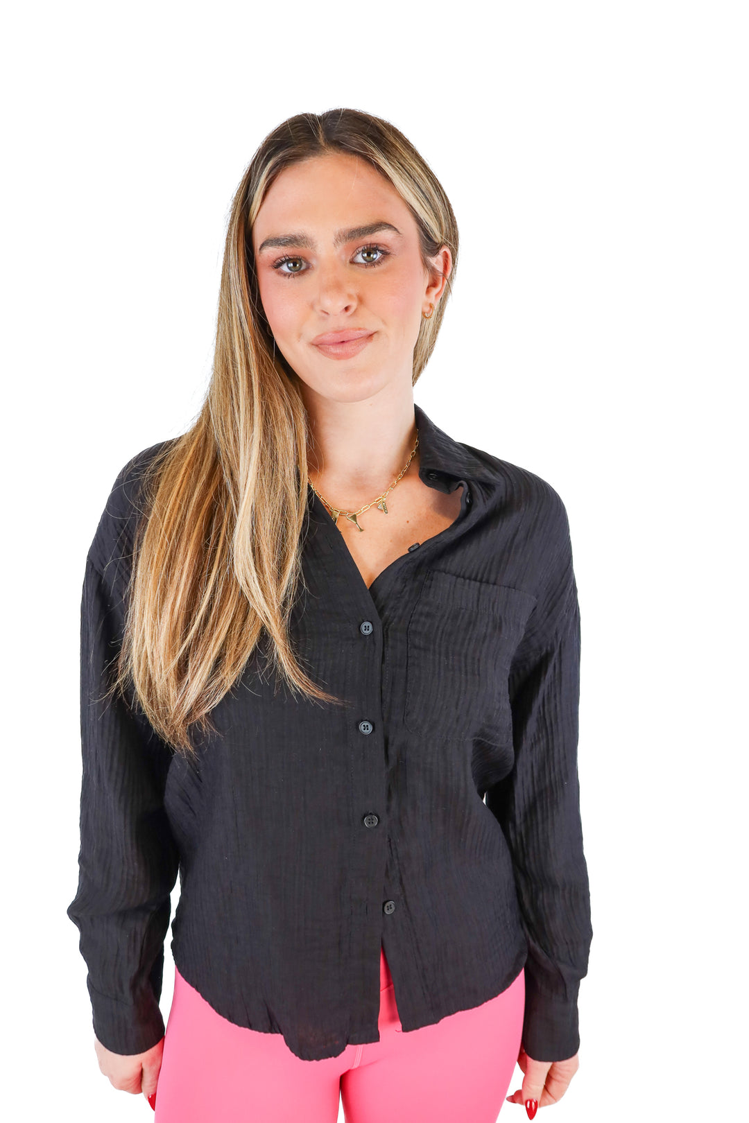Kittenish black textured button down (XS)
