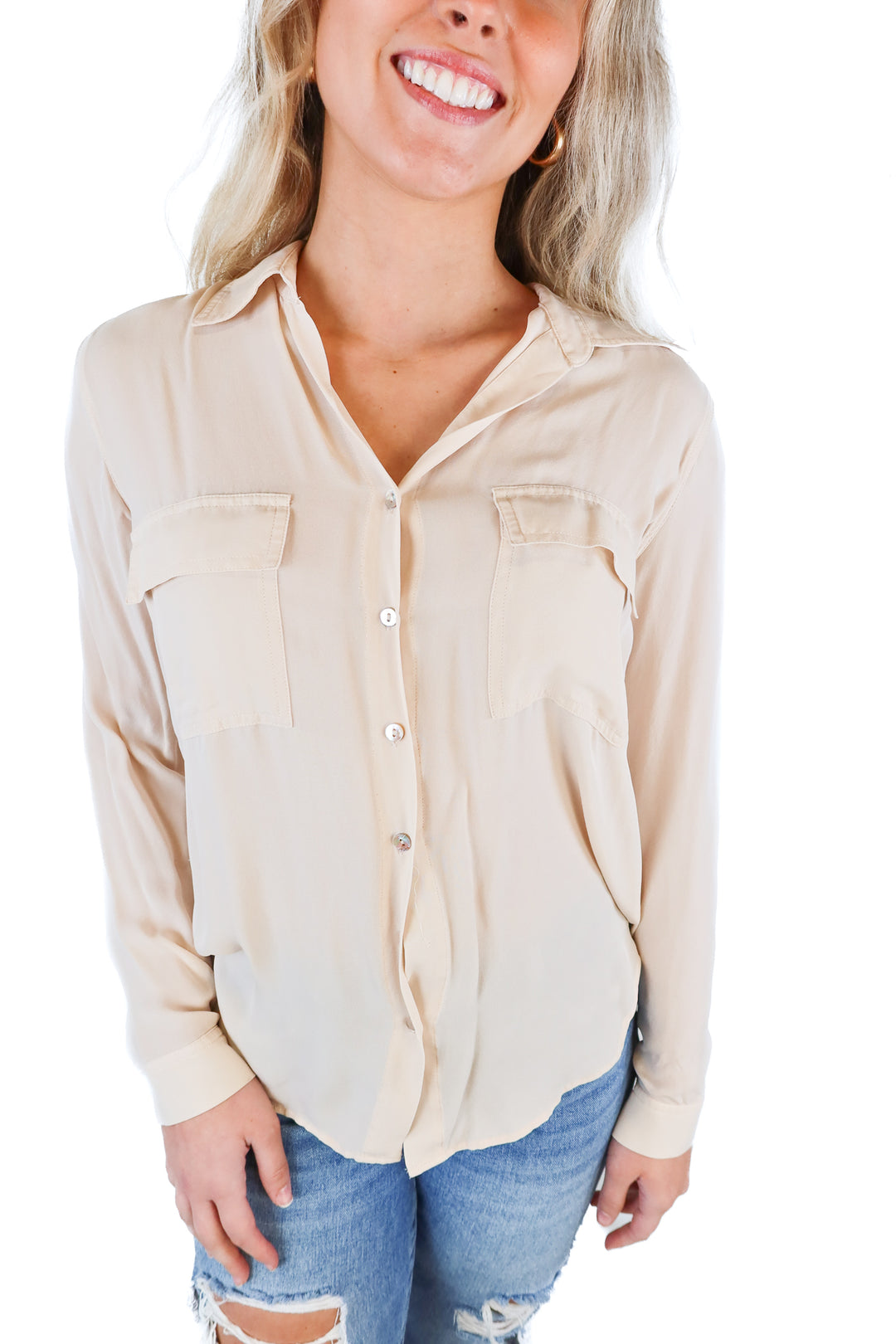 L'Agence Pale Blush Silk Blouse (XS; retail $225)