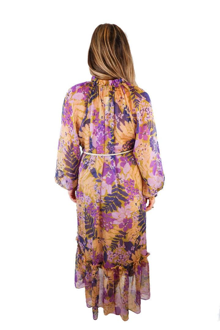 Vici purple/green floral midi dress (S)
