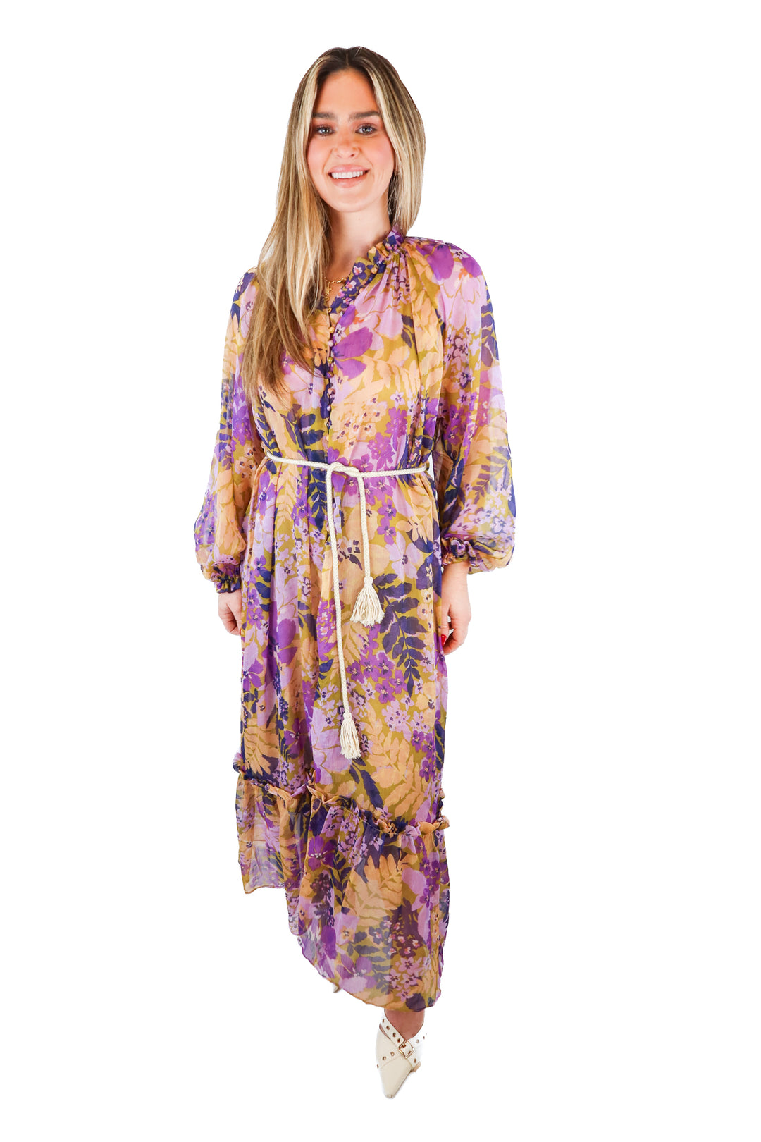 Vici purple/green floral midi dress (S)