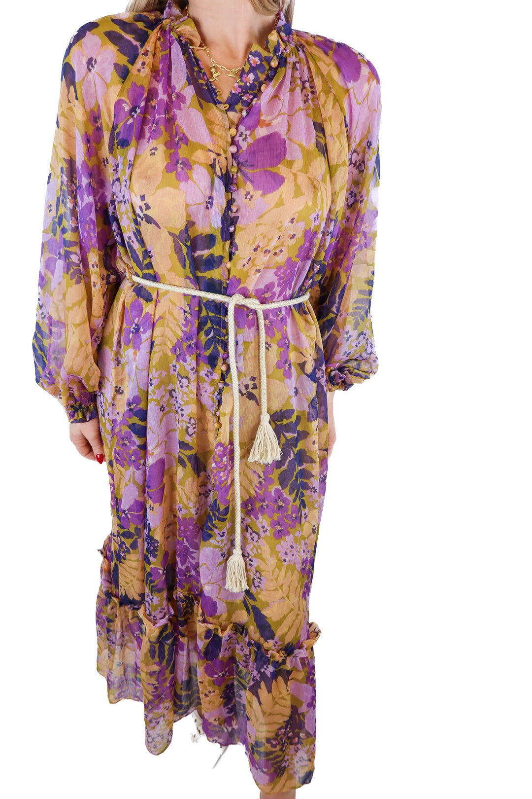 Vici purple/green floral midi dress (S)