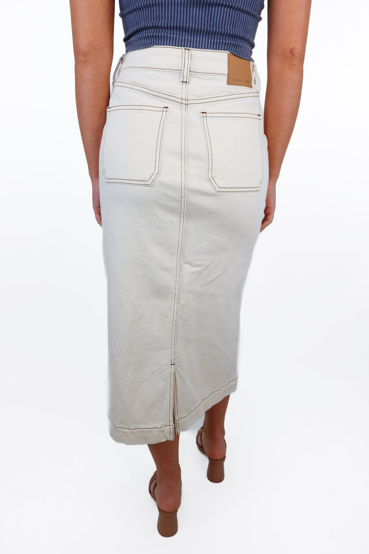 Seventy + Mochi Ecru Denim Midi Skirt NWT (2; retail $145)
