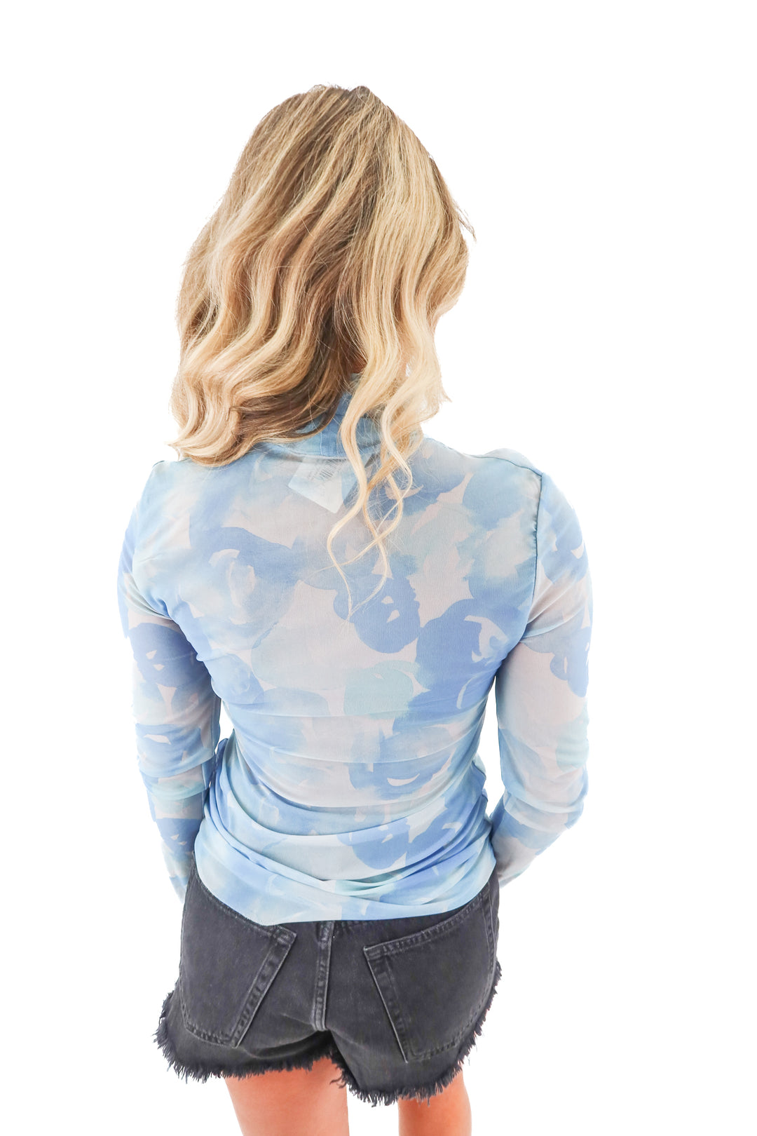 AUCTION ganni blue printed mesh top (38)* fits a size 2 to 6- ends 11/11 at 8pm CT