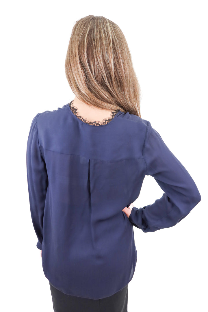 l'agence silk navy lace surplice blouse (s; retail $220)