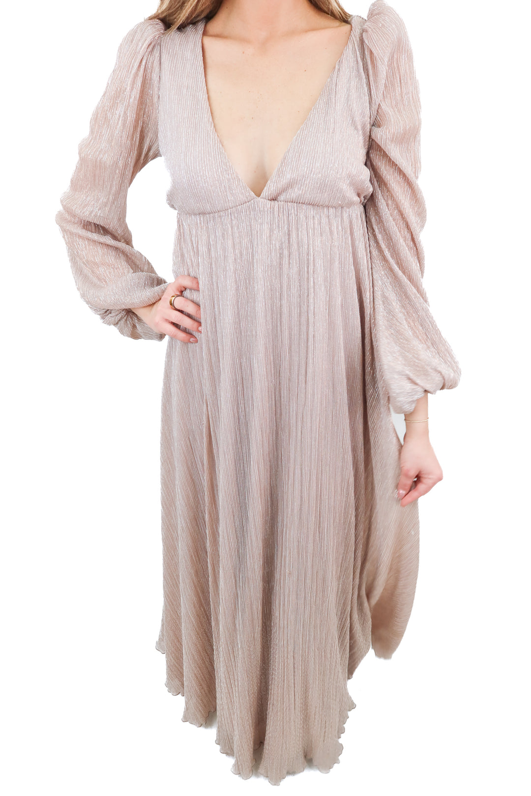 Show Me Your Mumu pink metallic maxi dress (XXS; retail $298)