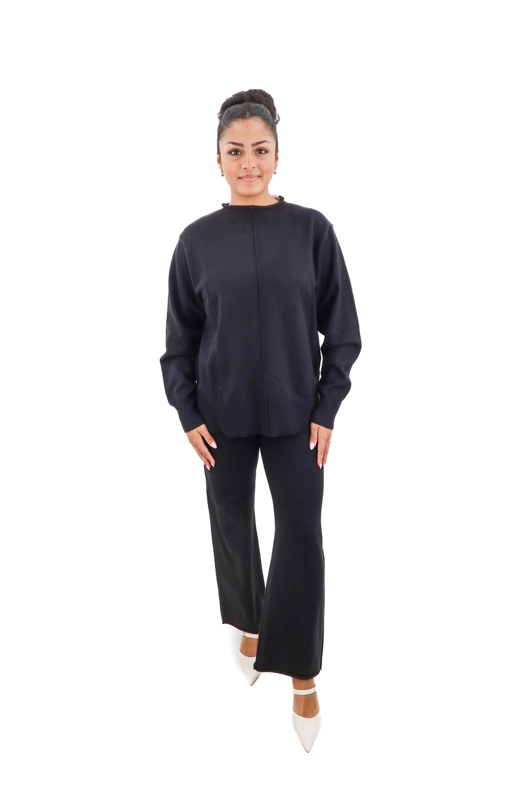 black mock neck sweater & pants set (m)