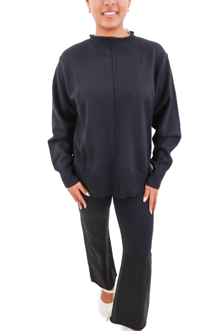 black mock neck sweater & pants set (m)