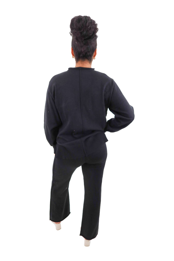black mock neck sweater & pants set (m)