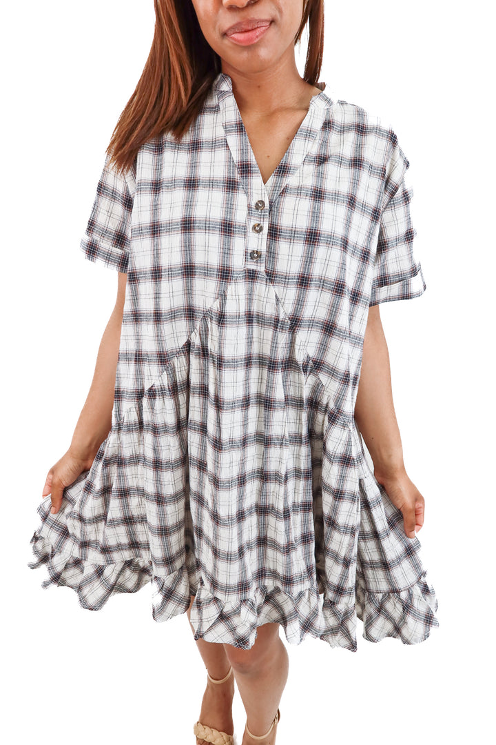 vici plaid short sleeve dress (l; retail $55)
