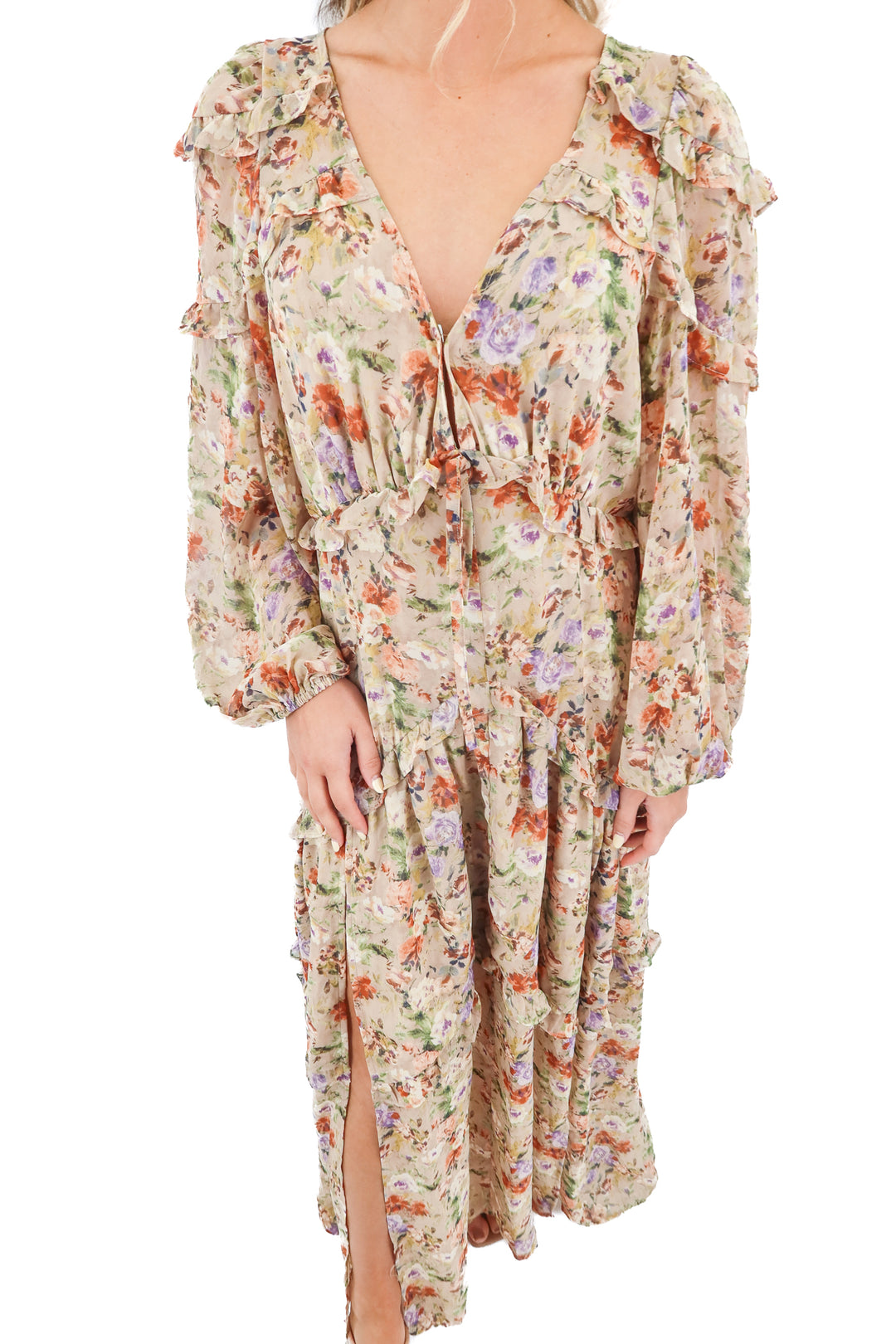 buddy love brown floral maxi dress (m; retail $160)