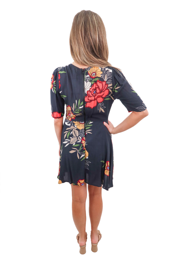 mahina floral deep v dress (s)