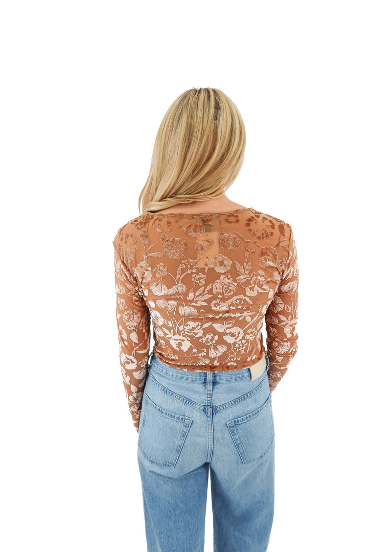 forever21 rust velvet floral bodysuit (L)