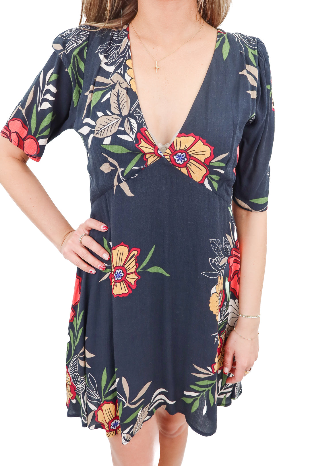 mahina floral deep v dress (s)