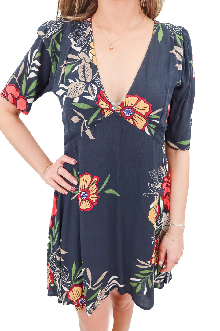 mahina floral deep v dress (s)