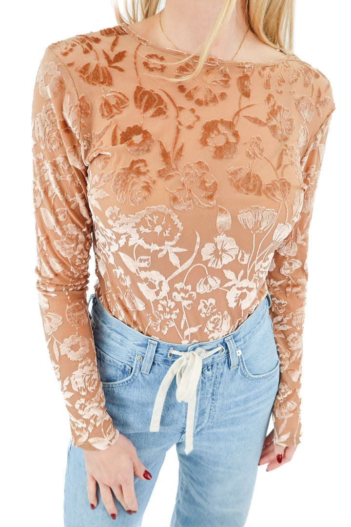 forever21 rust velvet floral bodysuit (L)