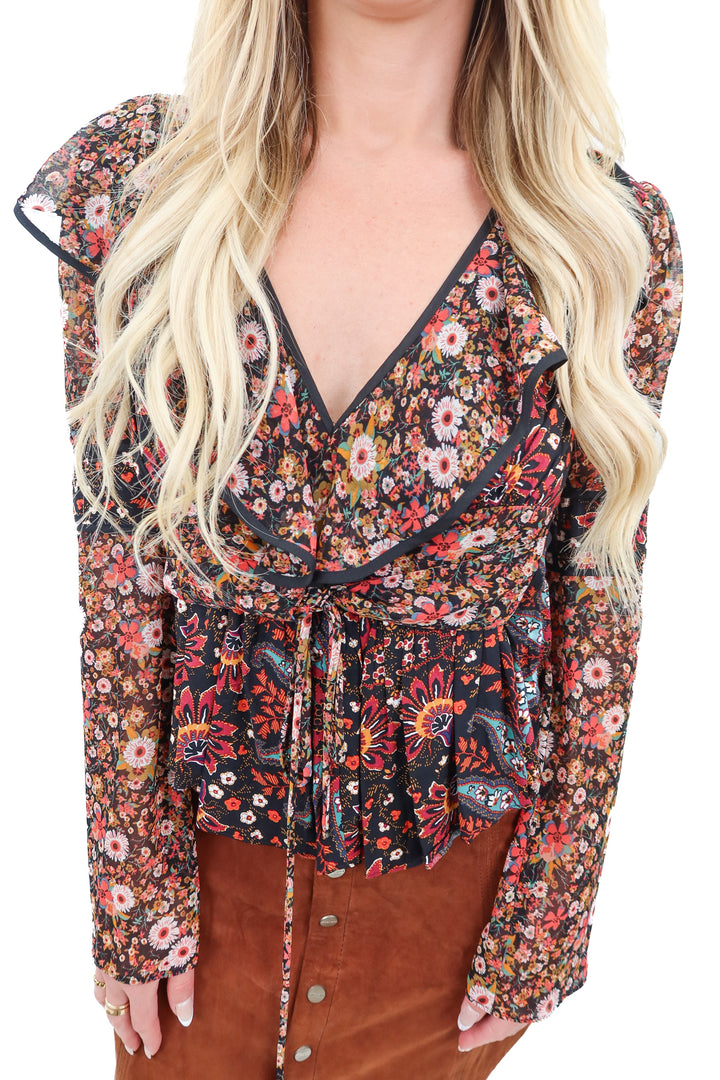 BCBG floral long sleeve top NWT (s; retail $88)