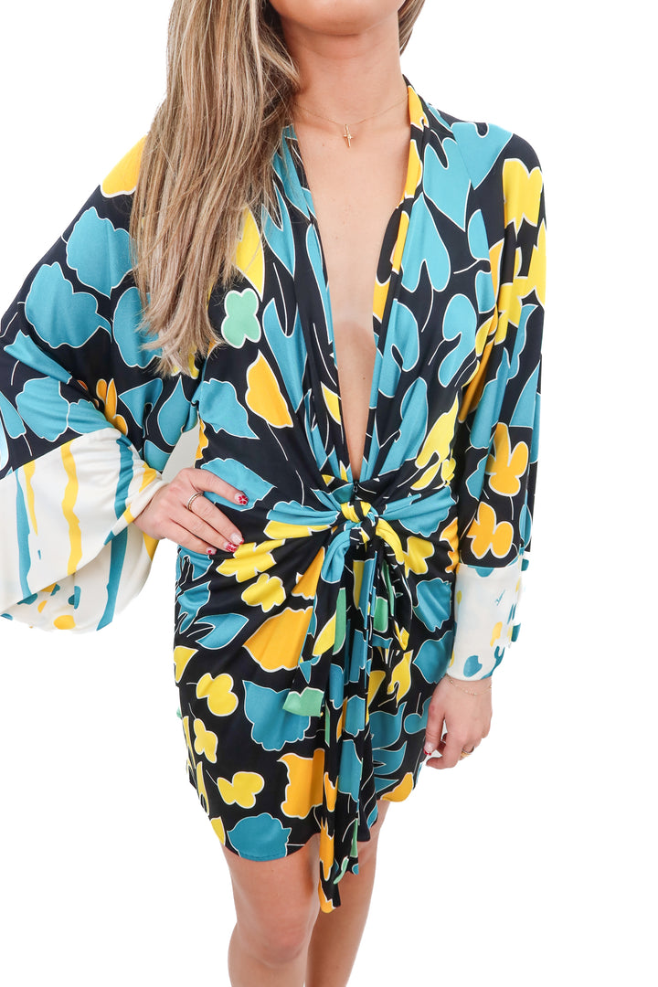 issa london blue/yellow dress (6; retail $152)