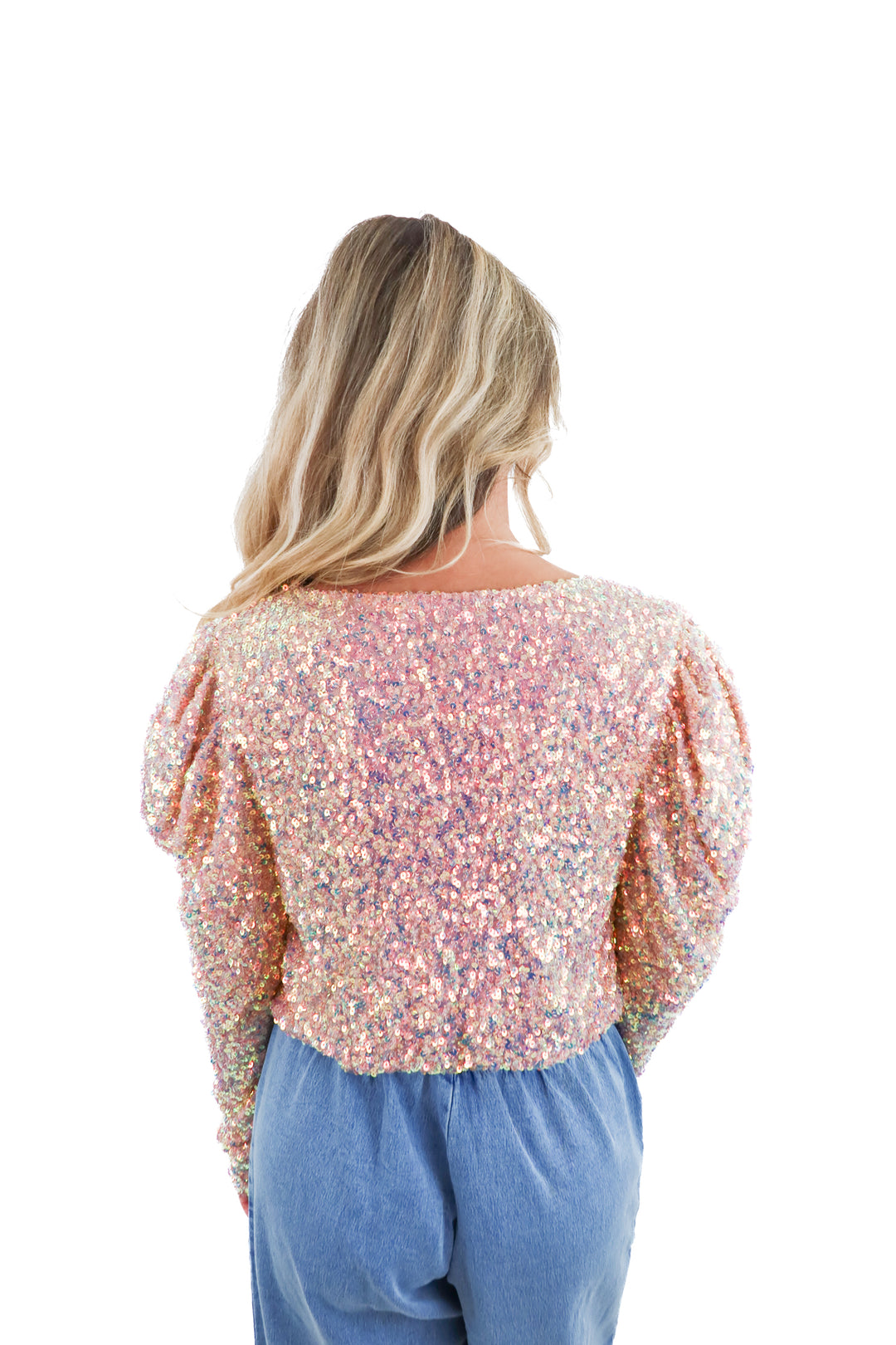 white birch pink sequin bodysuit (m)