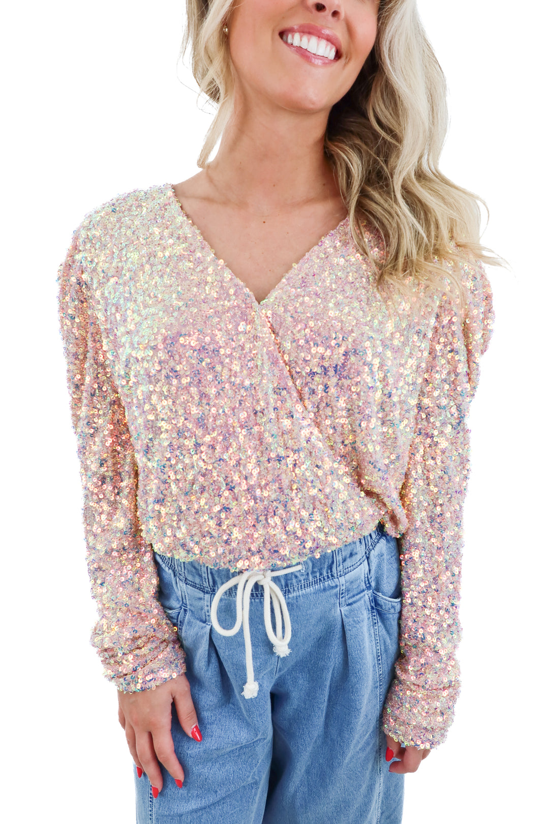 white birch pink sequin bodysuit (m)