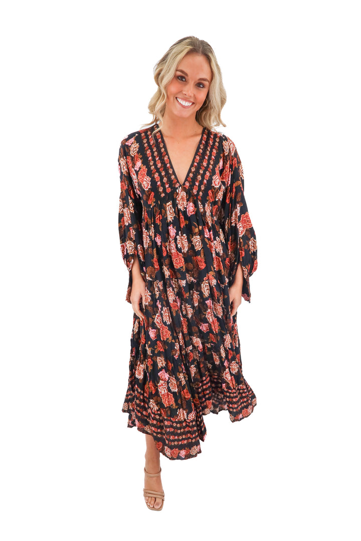 free people rose tiered maxi dress (s; retail $118)