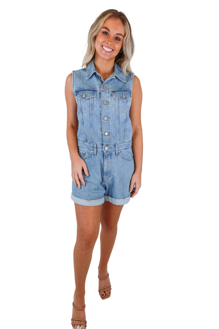 Levi's Light Wash Denim Romper (S)