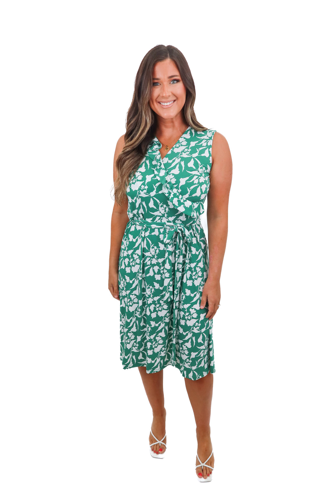 leota green floral wrap dress (L)