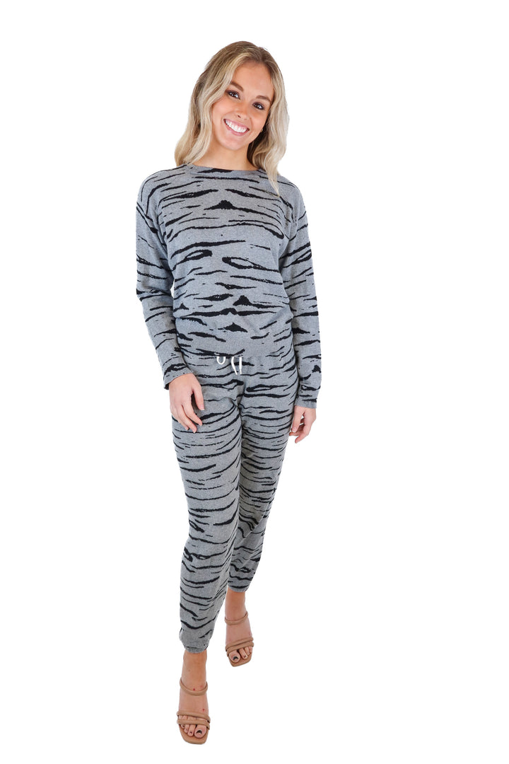 Monrow Grey and Black Zebra pattern Lounge Set (S; retails for $162)