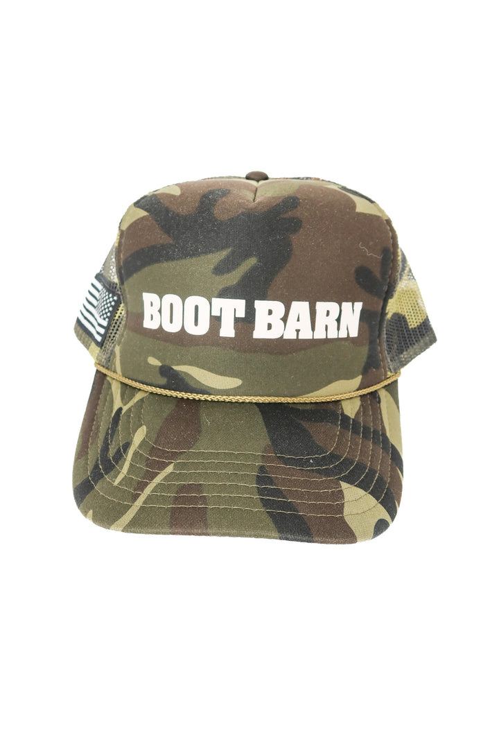 Boot Barn trucker hat with american flag patch