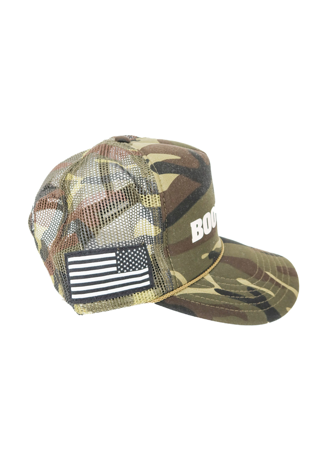 Boot Barn trucker hat with american flag patch