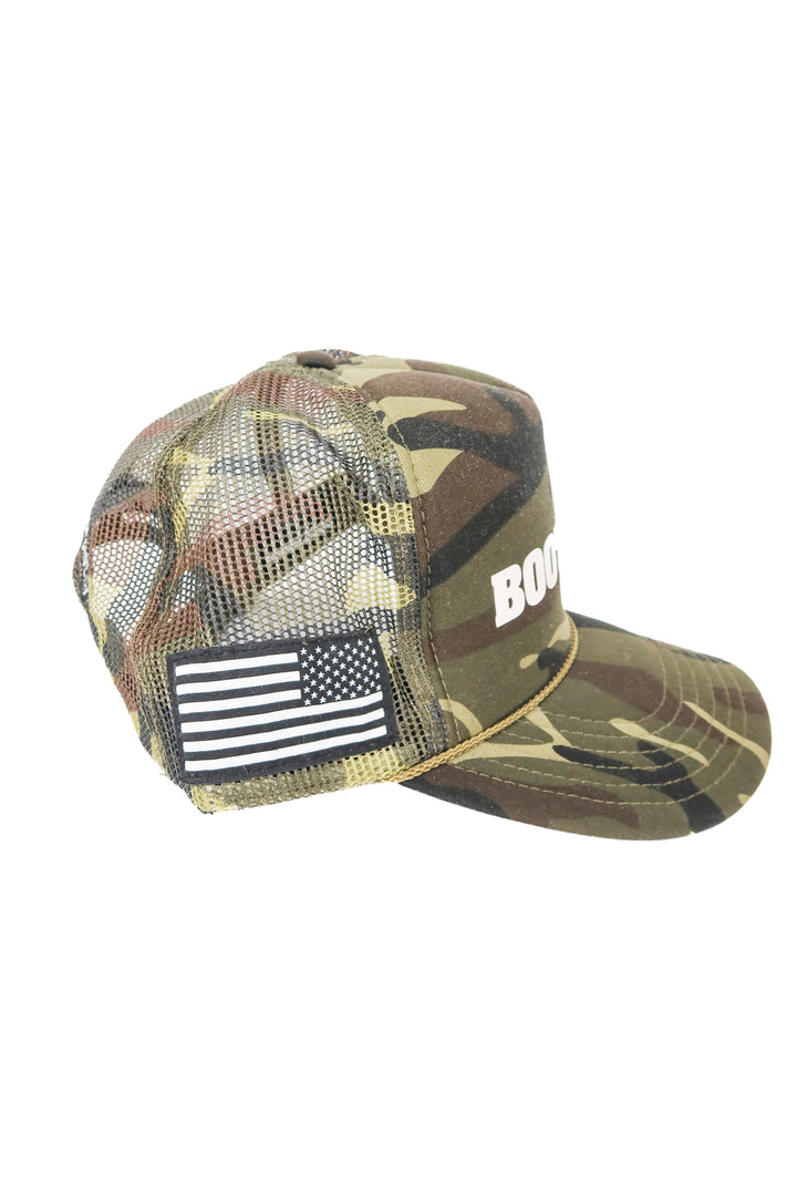 Boot Barn trucker hat with american flag patch