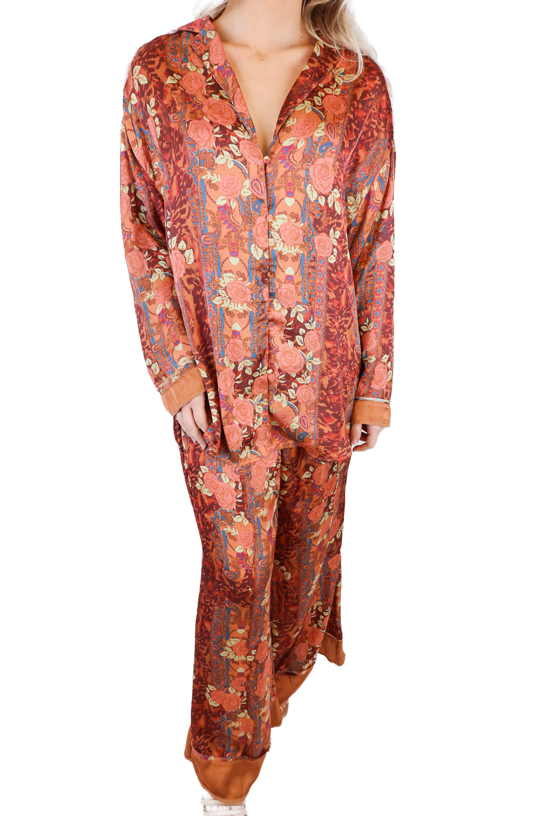 Free People orange/pink/blue printed set (S)