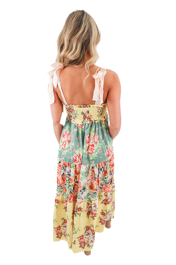 yellow floral maxi dress (m)