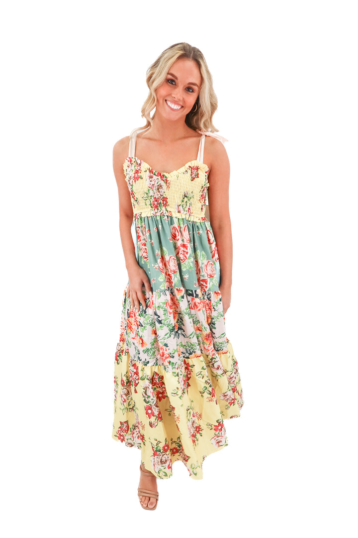 yellow floral maxi dress (m)