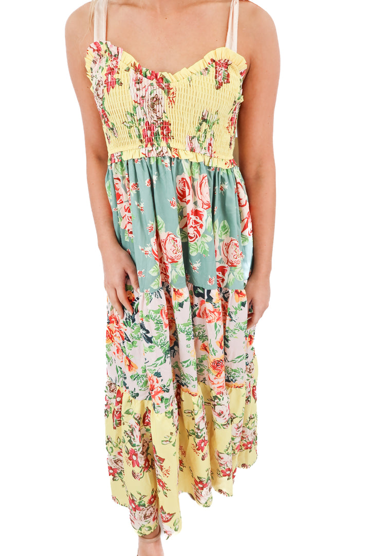 yellow floral maxi dress (m)