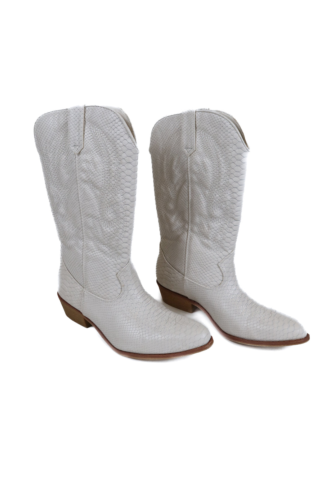 Coconuts White Snake Embossed Faux Leather Boots (8)
