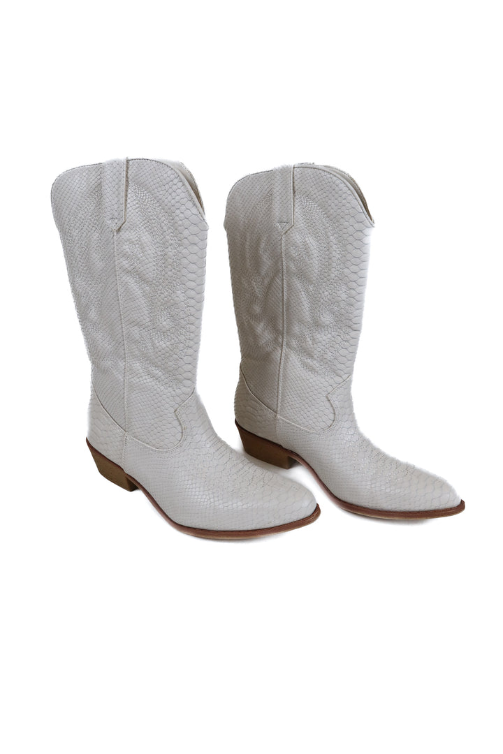 Coconuts White Snake Embossed Faux Leather Boots (8)