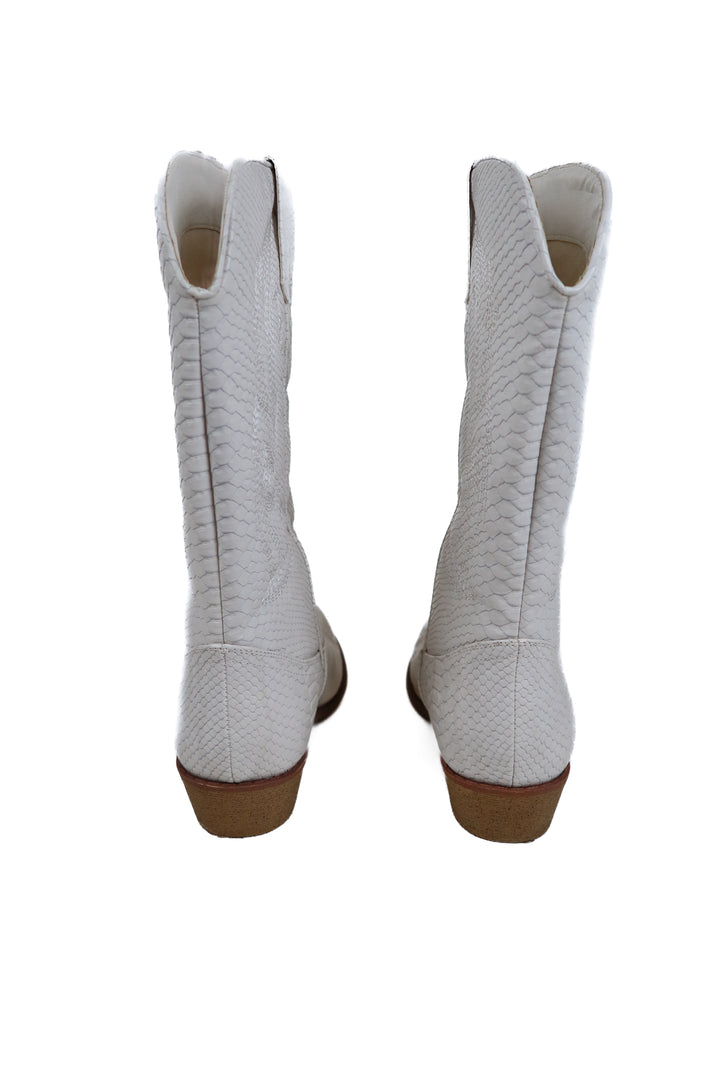 Coconuts White Snake Embossed Faux Leather Boots (8)