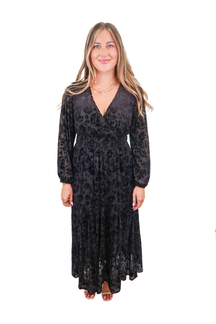 knox rose black crushed velvet dress (m)