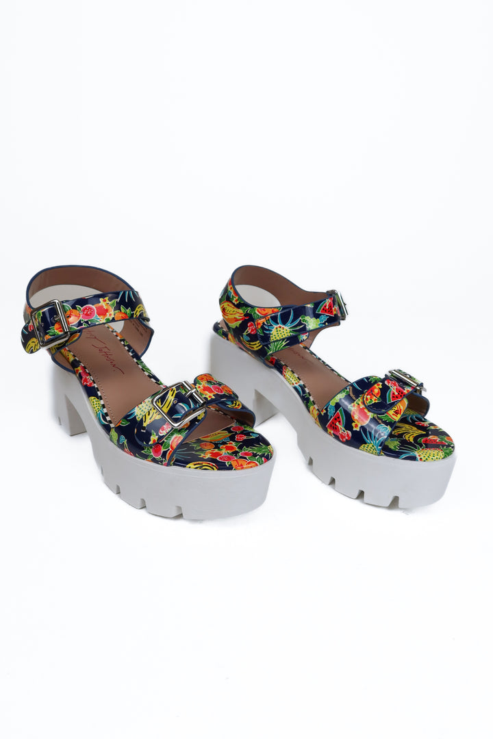 Betsey Johnson Fruit Print Lug Sole Platform Sandals (6.5)