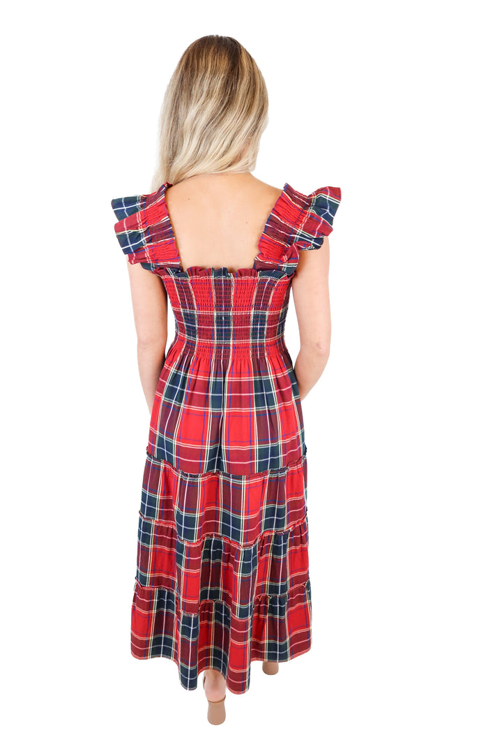 Hill House Red/Green Smocked Plaid Midi Dress (S; retails for $150)