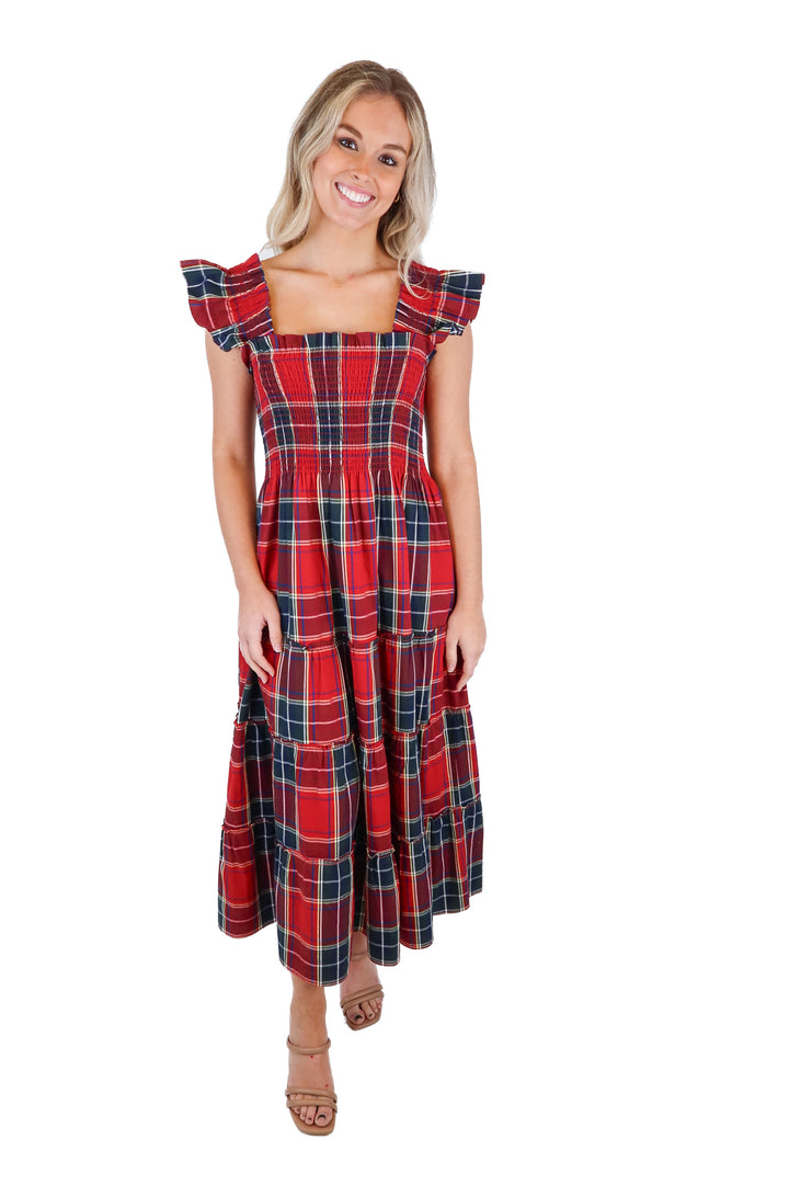 Hill House Red/Green Smocked Plaid Midi Dress (S; retails for $150)