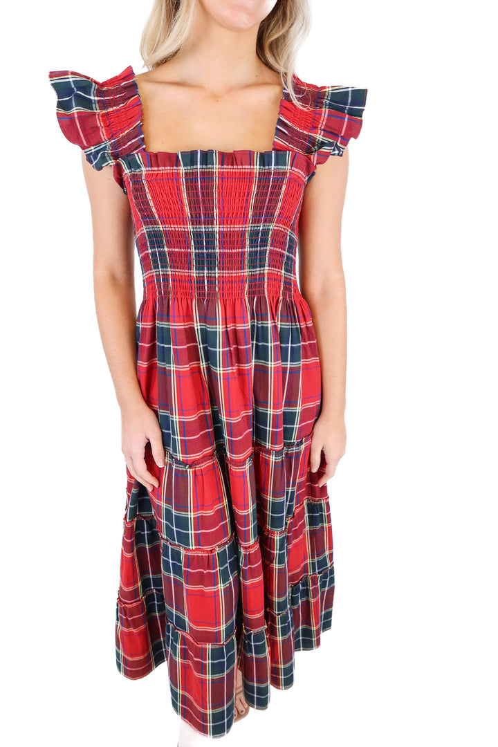 Hill House Red/Green Smocked Plaid Midi Dress (S; retails for $150)